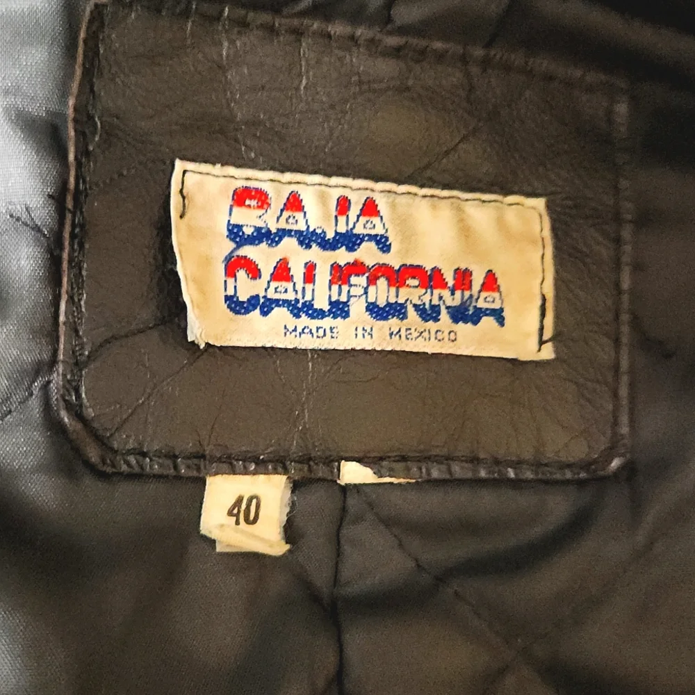 Vintage 80's Baja California Leather Biker Jacket Black Size 40 - Picture 12 of 14
